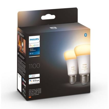 SET 2xLED Dimmable bulb Philips Hue WHITE AMBIANCE E27/8W/230V 2200-6500K