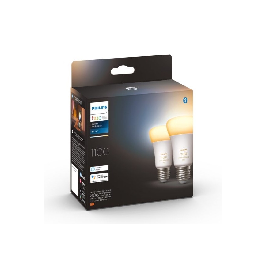 SET 2xLED Dimmable bulb Philips Hue WHITE AMBIANCE E27/8W/230V 2200-6500K