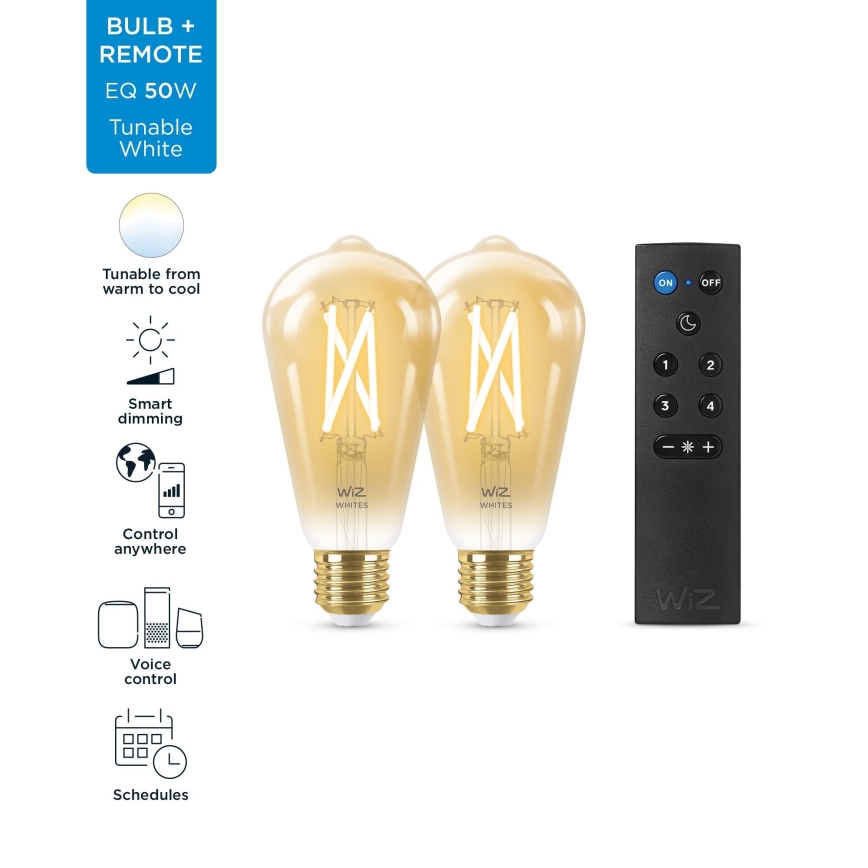 SET 2x LED Dimmable bulb ST64 E27/7W/230V 2000-5000K CRI 90 Wi-Fi + remote control - WiZ