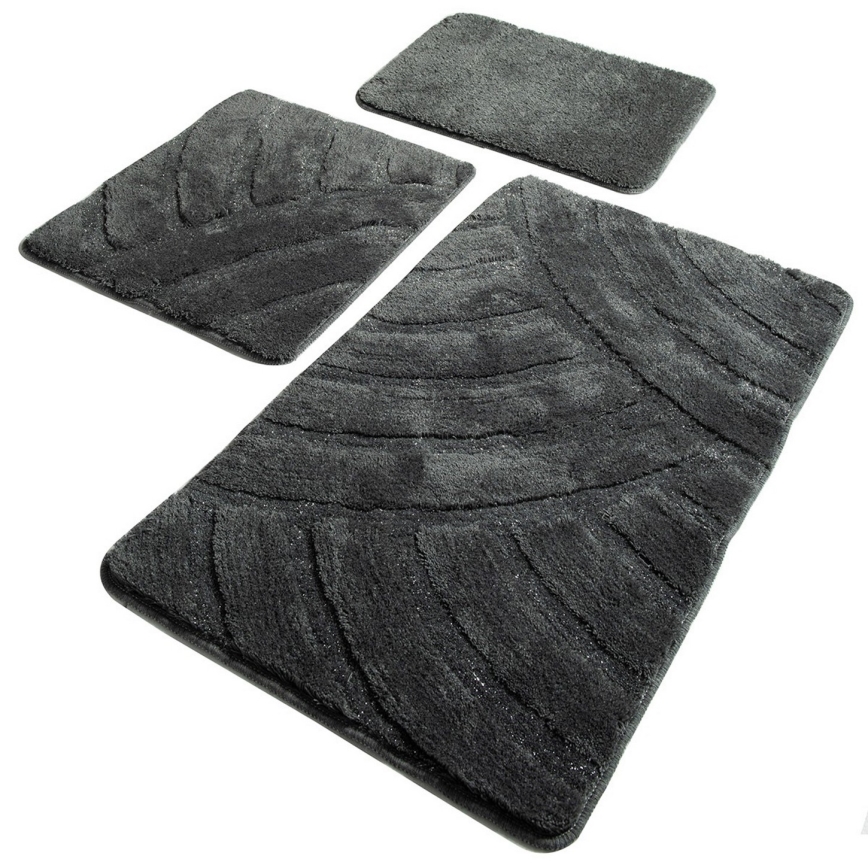 SET 3x Bathroom mat ALYA 60/60/100 cm anthracite