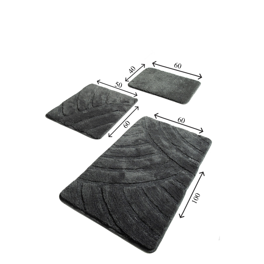 SET 3x Bathroom mat ALYA 60/60/100 cm anthracite