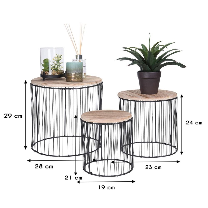 SET 3x Flower stand d. 19/23/28 cm black/beige