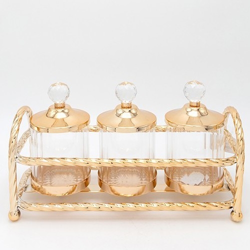 SET 3x Glass jar gold