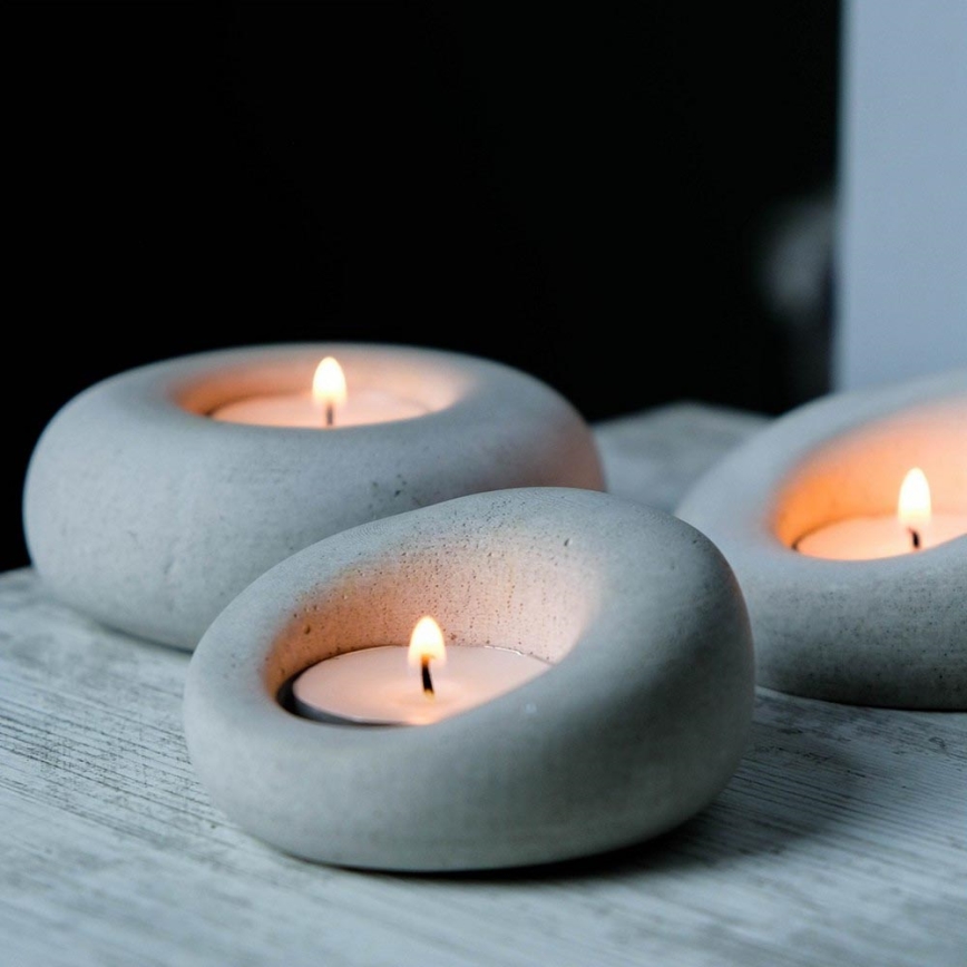 SET 3x Holder for tea candles 10cm/9cm/8cm concrete