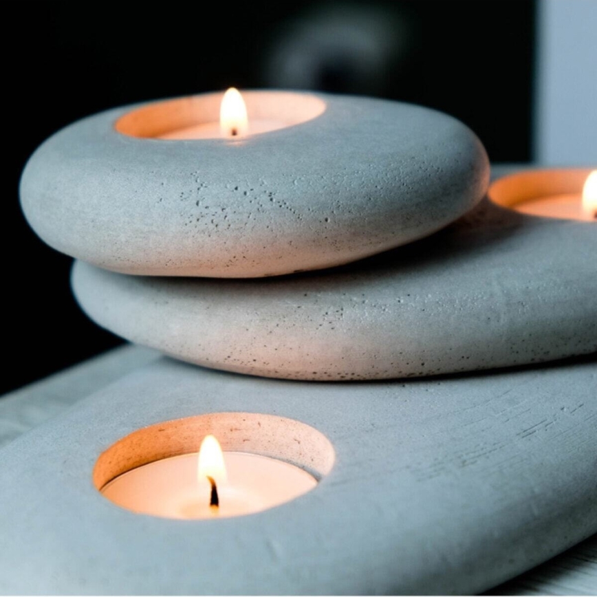 SET 3x Holder for tea candles 21,5cm/15cm/9cm concrete