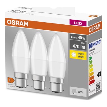 SET 3x LED Bulb B38 B22d/4,9W/230V 3000K - Osram