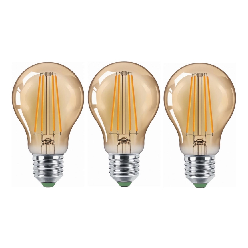 SET 3x LED Bulb CLASIC AMBER A60 E27/9W/230V 2200K - Brilagi