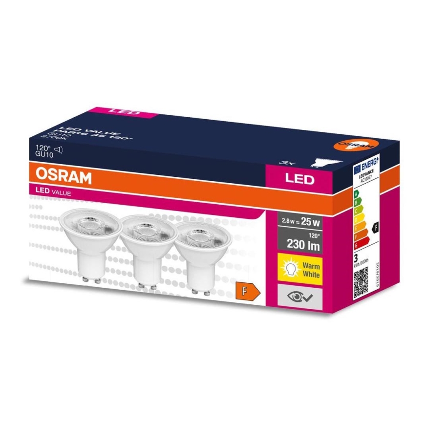 SET 3x LED Bulb PAR16 GU10/2,8W/230V 2700K 120° - Osram