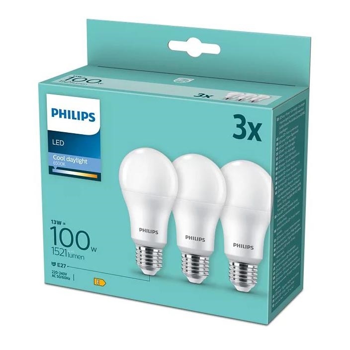 SET 3x LED Bulb Philips A67 E27/13W/230V 6500K