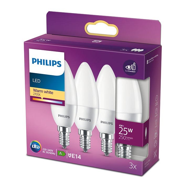 SET 3x LED Bulb Philips B35 E14/4W/230V 2700K
