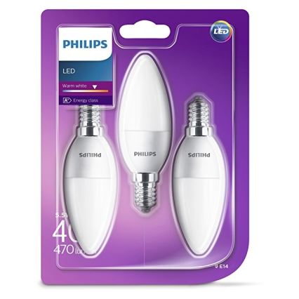 SET 3x LED Bulb Philips B35 E14/5,5W/230V 2700K