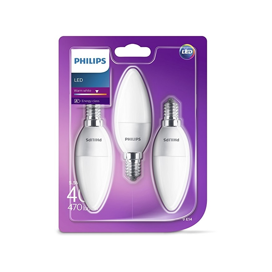 SET 3x LED Bulb Philips B35 E14/5,5W/230V 2700K