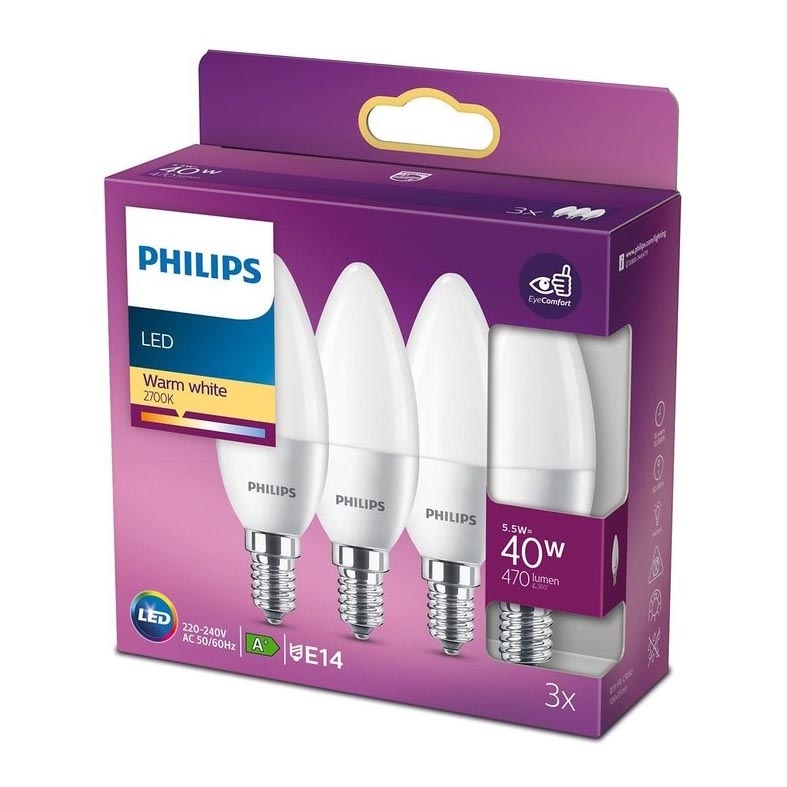 SET 3x LED Bulb Philips B35 E14/5,5W/230V 2700K