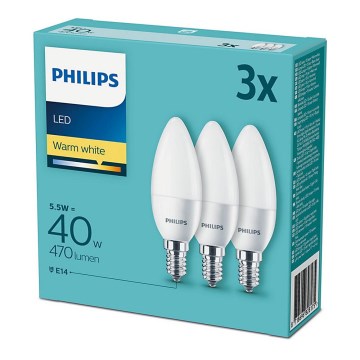 Set 3x LED Bulb Philips E14/5,5W/230V 2700K