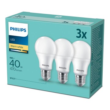 SET 3x LED Bulb Philips E27/6W/230V 2700K