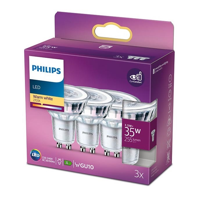 SET 3x LED Bulb Philips GU10/3,5W/230V 2700K