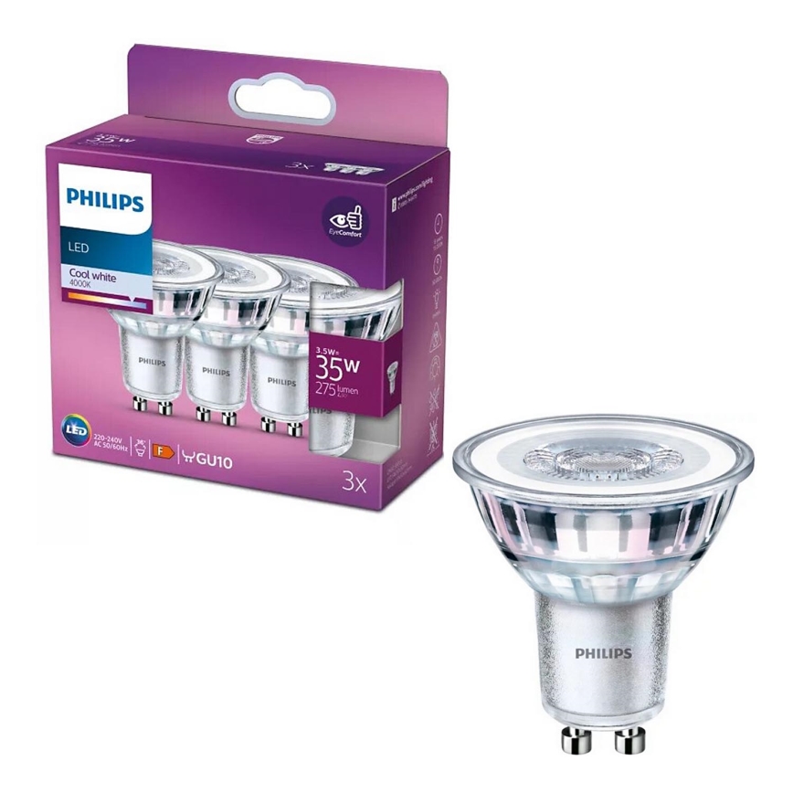 SET 3x LED Bulb Philips PAR16 GU10/3,5W/230V 4000K