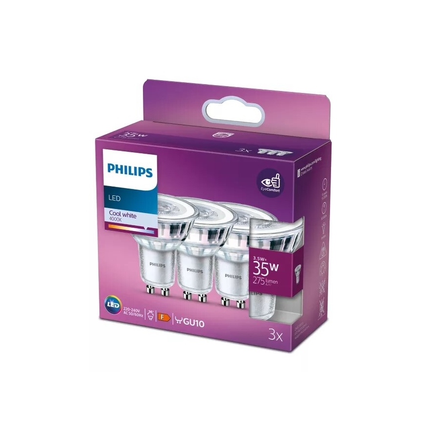 SET 3x LED Bulb Philips PAR16 GU10/3,5W/230V 4000K
