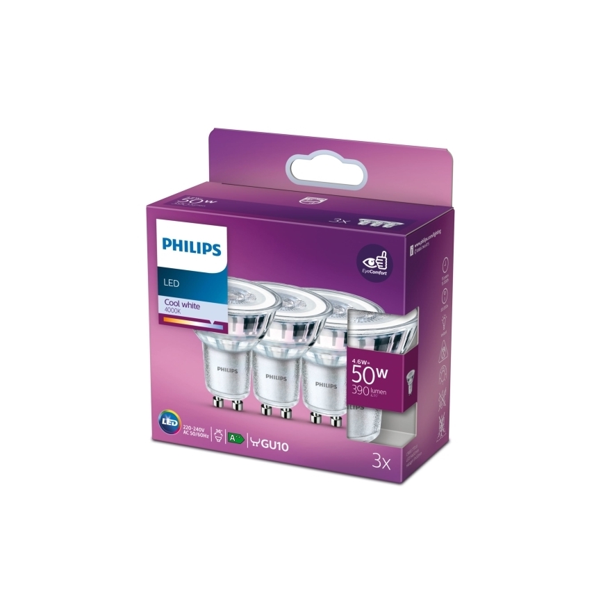 SET 3x LED Bulb Philips PAR16 GU10/4,6W/230V 4000K