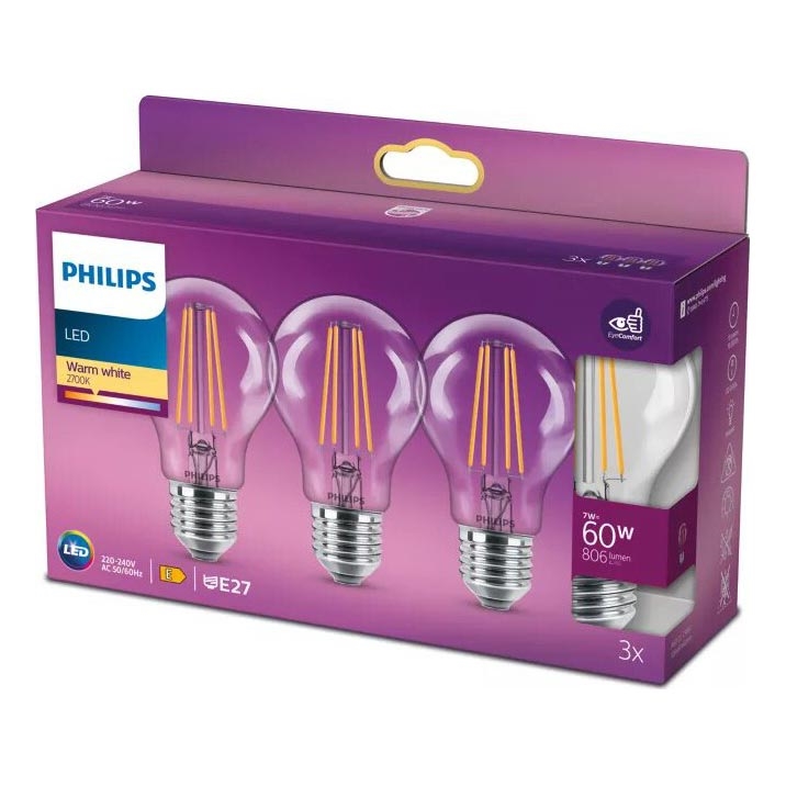 SET 3x LED Bulb VINTAGE Philips A60 E27/7W/230V 2700K