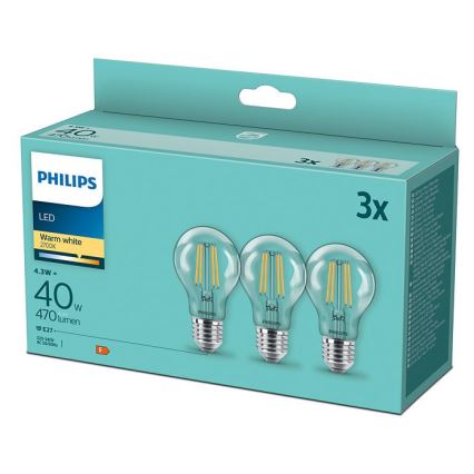 SET 3x LED Bulb VINTAGE Philips E27/4,3W/230V 2700K
