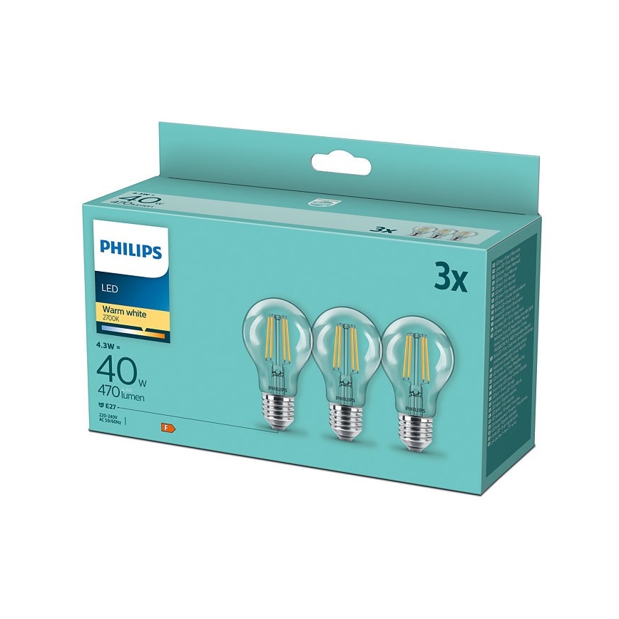 SET 3x LED Bulb VINTAGE Philips E27/4,3W/230V 2700K
