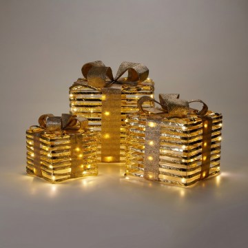 SET 3x LED Christmas decorations 20xLED/2xAA + 30xLED/3xAA + 40xLED/3xAA warm white gifts/gold
