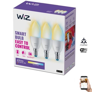SET 3x LED Dimmable bulb C37 E14/4,9W/230V 2700-6500K CRI 90 Wi-Fi - WiZ
