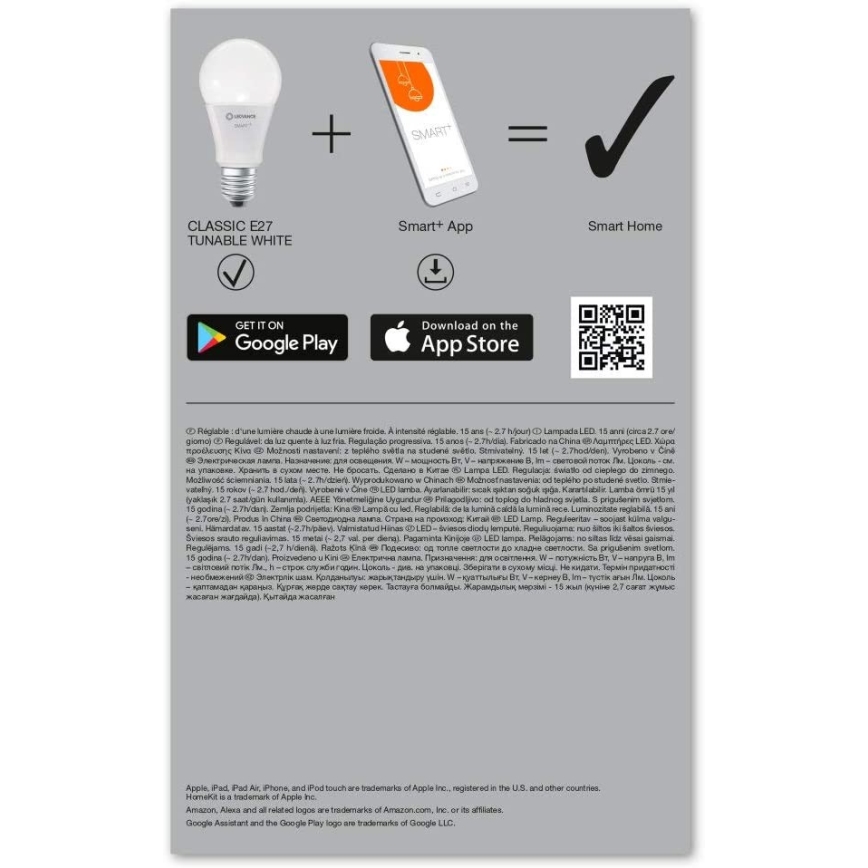 SET 3x LED Dimming bulb SMART+ E27/9.5W/230V 2,700K-6,500K Wi-Fi - Ledvance