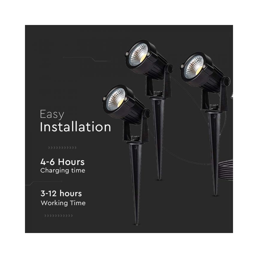 SET 3x LED Outdoor solar lamp 3xLED/1,2W/3,7V IP65 3000K