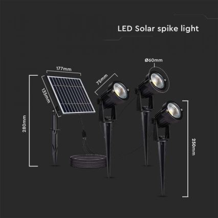 SET 3x LED Outdoor solar lamp 3xLED/1,2W/3,7V IP65 3000K