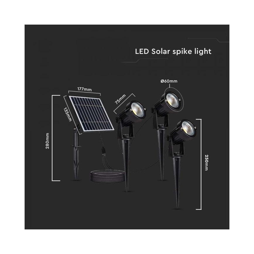 SET 3x LED Outdoor solar lamp 3xLED/1,2W/3,7V IP65 3000K