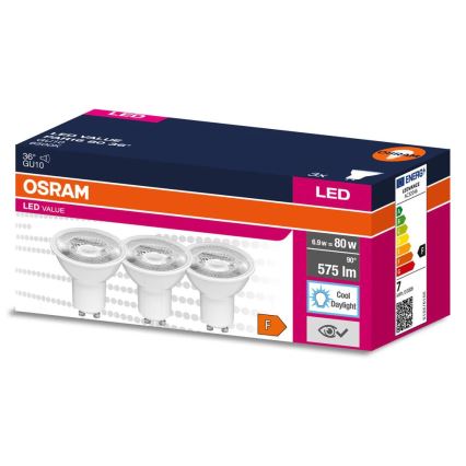 SET 3x LED Reflector Bulbs PAR16 GU10/6,9W/230V 6500K 36° - Osram