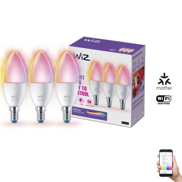 SET 3x LED RGBW Dimmable bulb C37 E14/4,9W/230V 2200-6500K CRI 90 Wi-Fi - WiZ