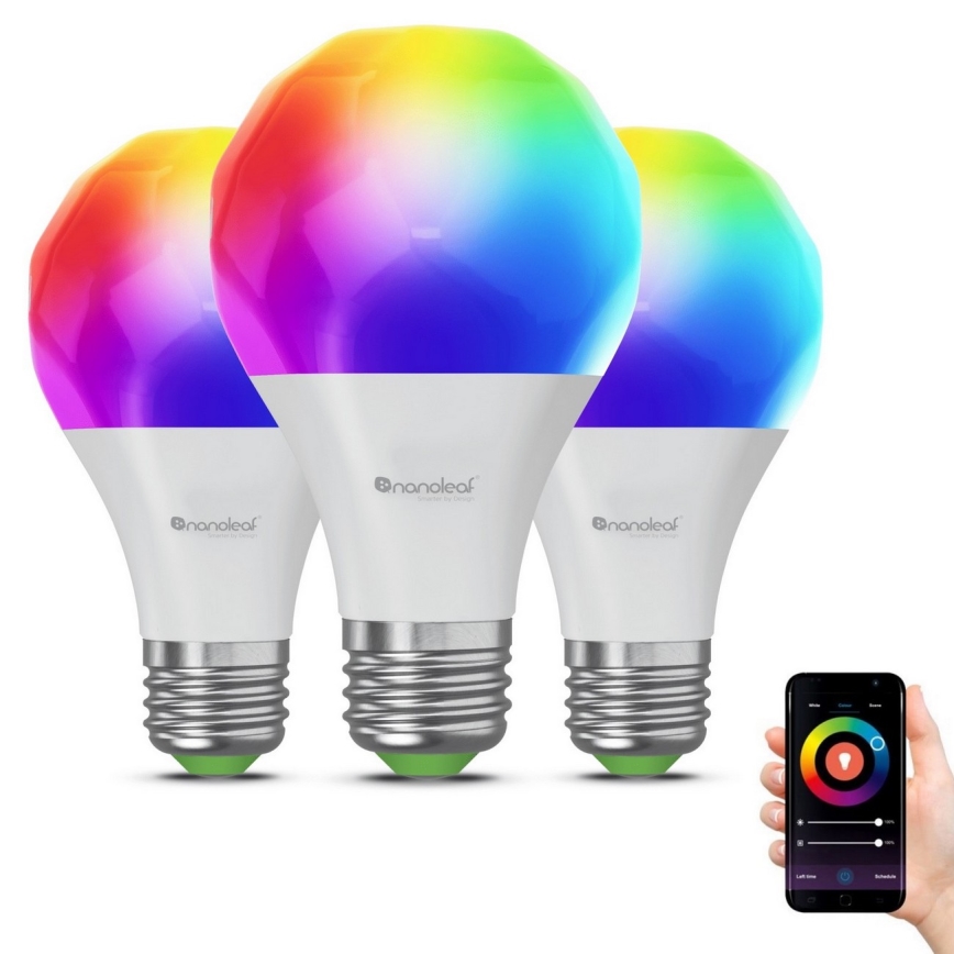 SET 3x LED RGBW Dimmable bulb ESSENTIALS A60 E27/8,5W/230V CRI 90 2700-6500K Wi-Fi - Nanoleaf
