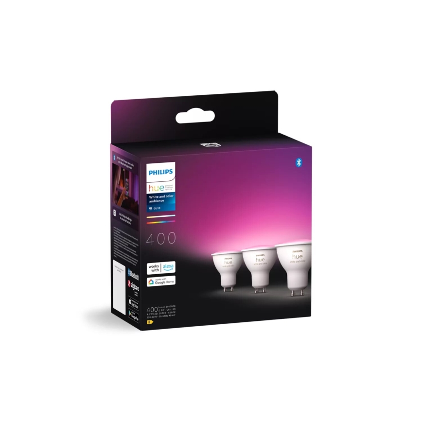 SET 3x LED RGBW Dimmable bulb Philips Hue WHITE AND COLOR AMBIANCE GU10/4,2W/230V 2000-6500K