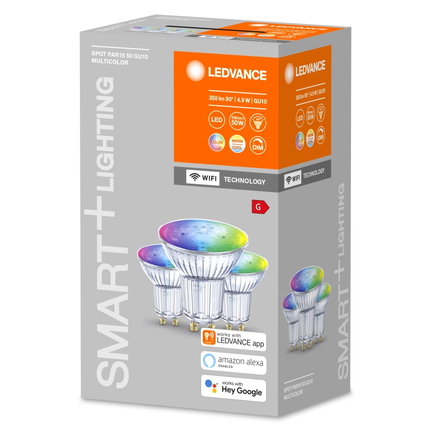 SET 3x LED RGBW Dimmable bulb SMART+ GU10/4,9W/230V 2700K-6500K Wi-Fi - Ledvance