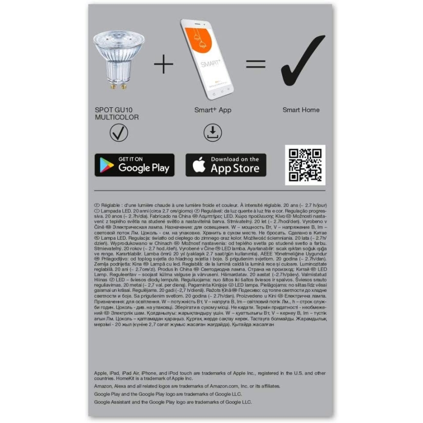 SET 3x LED RGBW Dimmable bulb SMART+ GU10/4,9W/230V 2700K-6500K Wi-Fi - Ledvance
