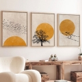 SET 3x Picture in a photo frame 50x70 cm beige/yellow