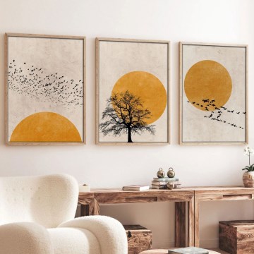 SET 3x Picture in a photo frame 50x70 cm beige/yellow