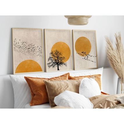 SET 3x Picture in a photo frame 50x70 cm beige/yellow