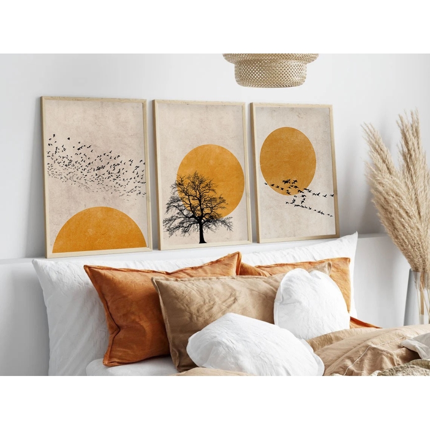SET 3x Picture in a photo frame 50x70 cm beige/yellow