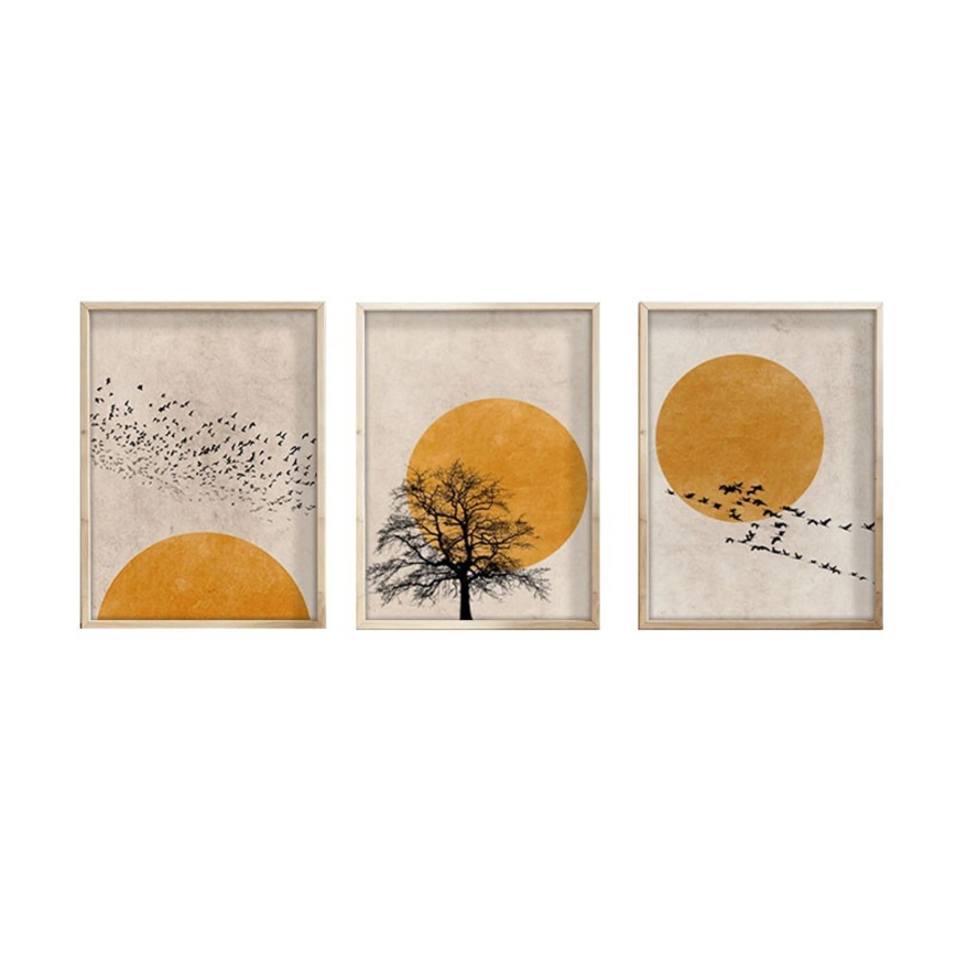 SET 3x Picture in a photo frame 50x70 cm beige/yellow