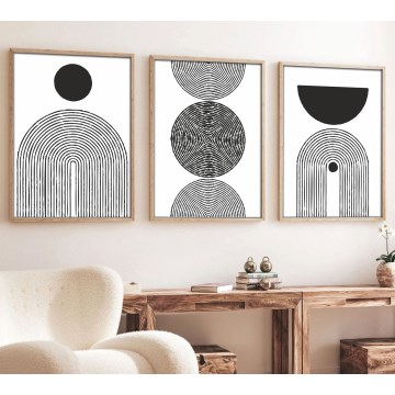 SET 3x Picture in a photo frame 50x70 cm black/white