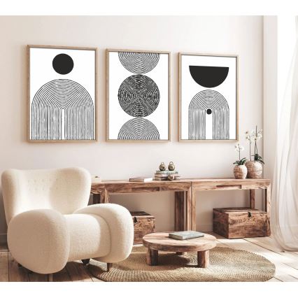 SET 3x Picture in a photo frame 50x70 cm black/white