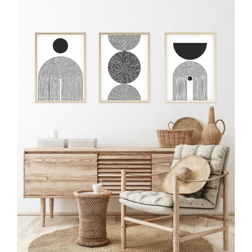 SET 3x Picture in a photo frame 50x70 cm black/white