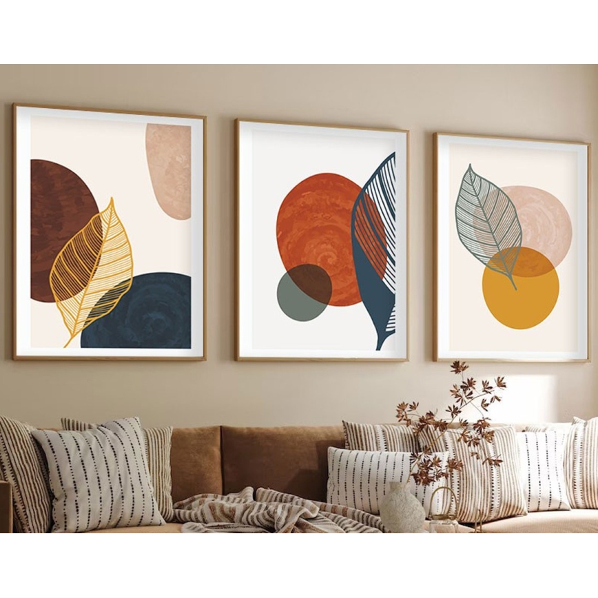 SET 3x Picture in a photo frame 50x70 cm colorful