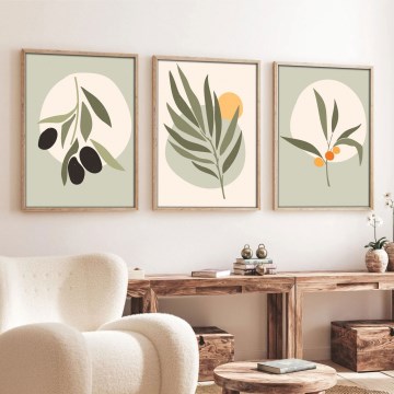 SET 3x Picture in a photo frame 50x70 cm leaves