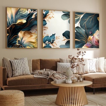 SET 3x Picture in a photo frame 50x70 cm plants