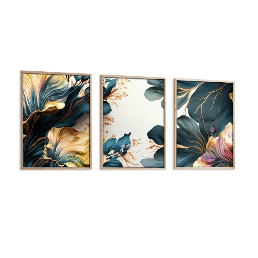 SET 3x Picture in a photo frame 50x70 cm plants